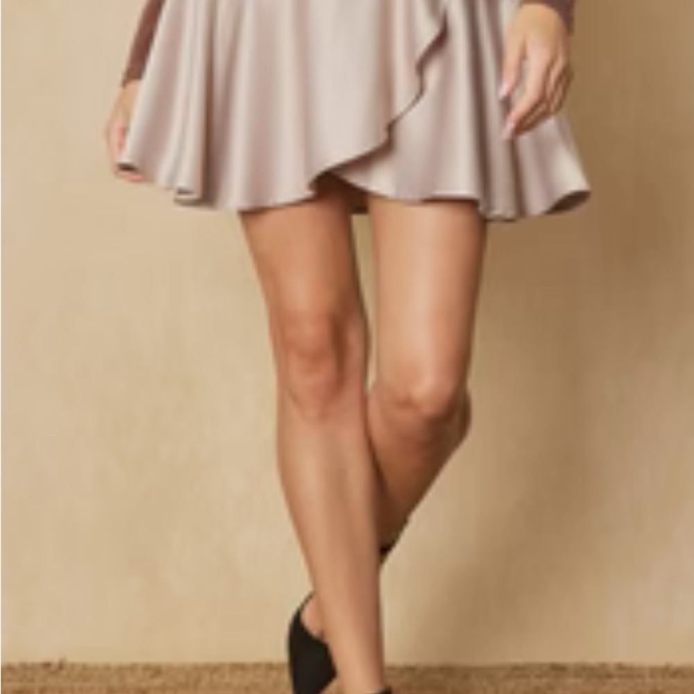 Entro Tan Asymmetrical Ruffled Skater Mini Skirt